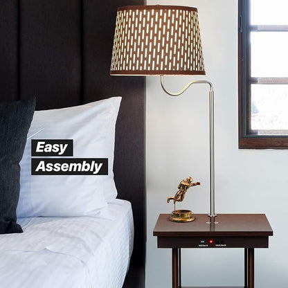 Brightech Madison Side Table with Lamp Combo, Desk Lamp with Wireless Charging Pad and USB Port, Bedside Reading Lamp, Nightstand Lamp with LED Bulb for Bedroom, Living Room, Office - Havana Brown