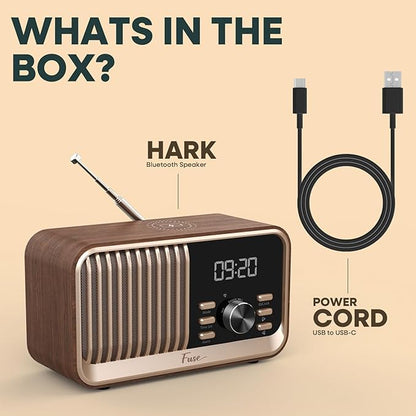 Fuse Hark Bluetooth Radio Speaker | Wireless 10W Charger | FM Radio Speaker with Bluetooth & AUX Input | Alarm Clock | 3 Level Dimmer | Charging Block Included
