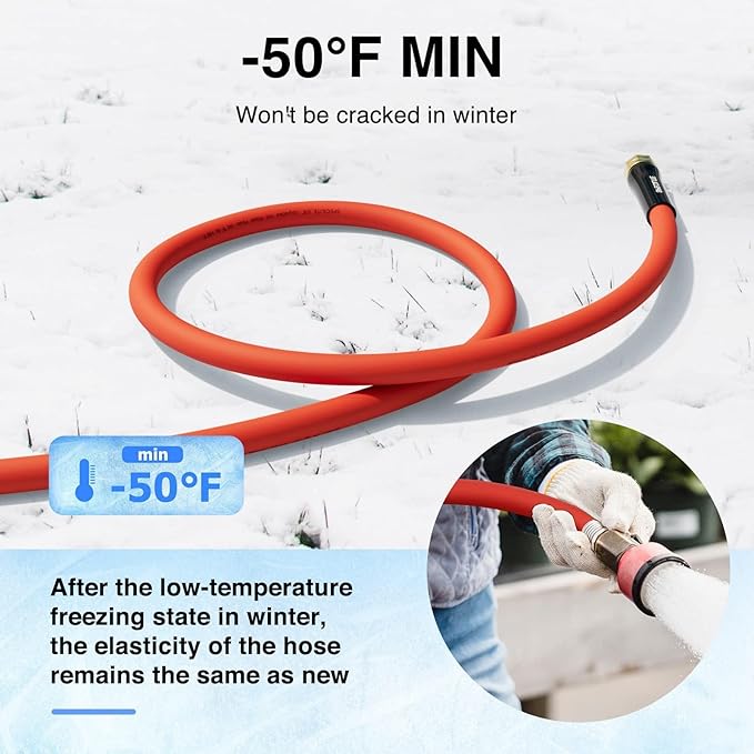 SPECILITE 3/4" Hot/Cold Garden Water Hose 125 ft, -50℉-190℉,Flexible & Lightweight With 3/4" Brass Fittings for Yard, Outdoor, Farm, Red