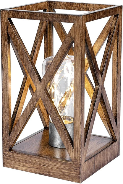 WINGBO Retro Battery Powered Table Lamps, Battery Operated Cordless Lamp, Portable Nightlight Decorative Light for Living Room Dining Room Bedroom Entryway Patio Backyard, Faded Brown Finish