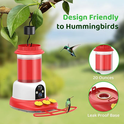 SEHMUA Smart Hummingbird Feeder with Camera, Solar Powered Bird Cam with 1 Year Trial AI Identify, Ant Moat & Bee Proof, Outdoor Hanging, Gift for Bird Watching