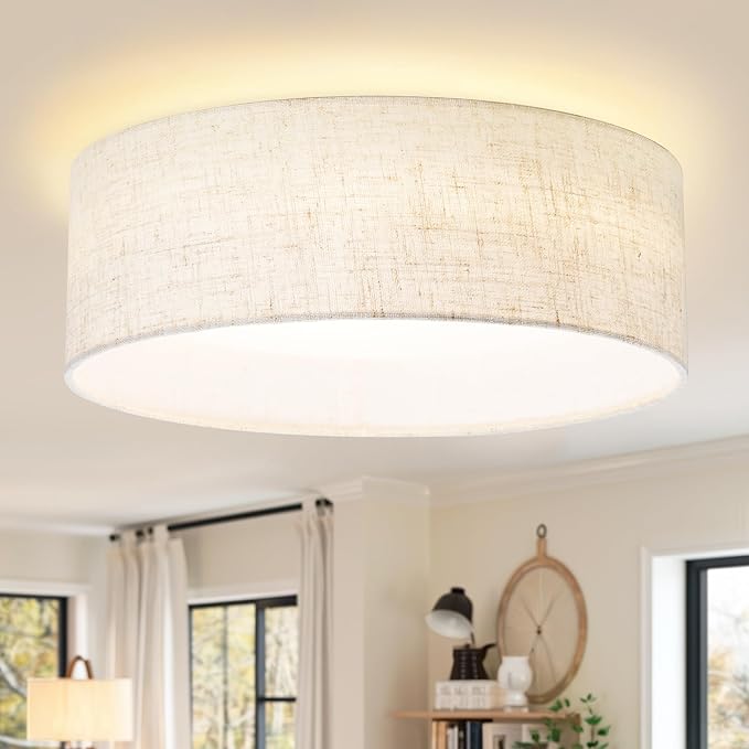 Hamilyeah LED Ceiling Light Flush Mount 24W, 12inch Kitchen Lighting Fixture Ceiling Mount with Fabric Shade, Dimmable Ceiling Lighting Fixture 5CCT for Bedroom, Bathroom, Living Room, Kitchen