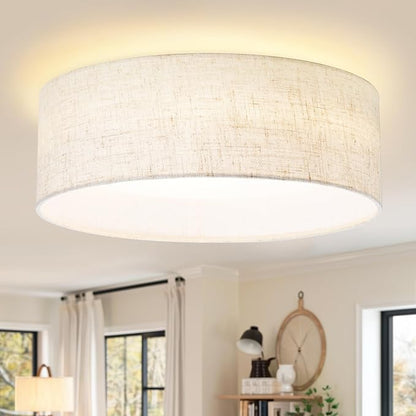Hamilyeah LED Ceiling Light Flush Mount 24W, 12inch Kitchen Lighting Fixture Ceiling Mount with Fabric Shade, Dimmable Ceiling Lighting Fixture 5CCT for Bedroom, Bathroom, Living Room, Kitchen