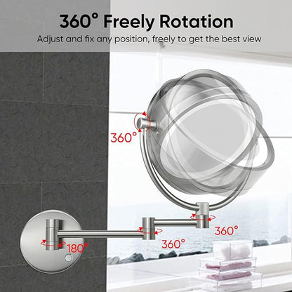 GURUN Wall Mounted Hardwired Makeup Mirror with 3 Dimmable LED Lights 10x Magnifying Mirror for Bathroom Touch Control 13" Extendable Arm Direct Wire Brushed Nickel M1809DN (10x,Nickel)
