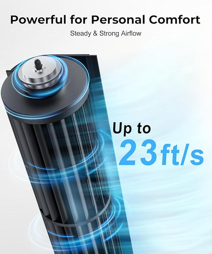 Abolee Tower Fan for Bedroom, 23ft/s Desk Fan with Remote, 70° Oscillating Desk Fan, 4 Speeds, 4 Modes,12Timer, 13'' Bladeless Portable Fan for Bedroom Office Home Black