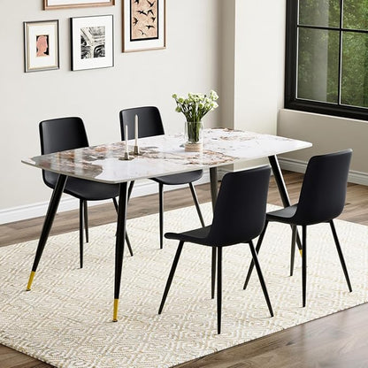 Modern Dining Table Set for 4, 62'' Sintered Stone Table, 4 Chairs, Easy to Assemble