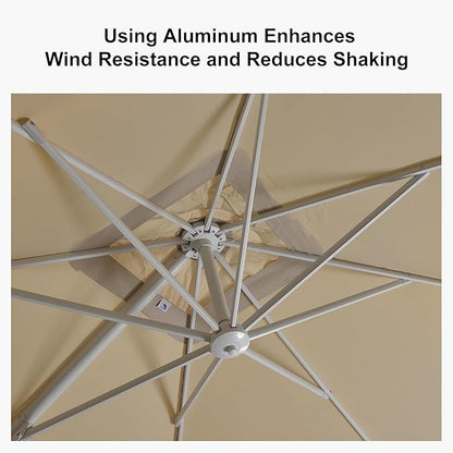 PURPLE LEAF 10' × 13' Patio Umbrella White Cantilever Umbrella Aluminum Square Outdoor Offset Umbrella Hanging Windproof with 360° Rotation for Garden Deck Pool, Beige