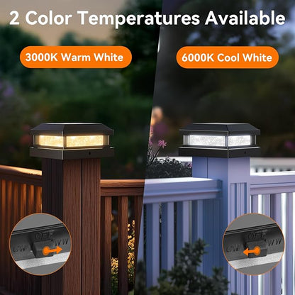 Solar Post Cap Lights Outdoor 16 Packs for 4x4 5x5 Vinyl/Wooden Posts, Waterproof Solar Powered Fence Cap Light with Warm/Cool Lighting, Black 16LEDs Deck Caps Lights for Yard, Garden, Patio