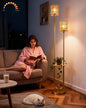 Lightdot 63IN Gold Floor Lamp with Table& Rattan Shades Mid Century Standing Lamps with Warm White Bulbs Included, Unique Vintage Tall Floor Lamp for Living Room/Wedding/Party/Sofa Beside/Corner Decor