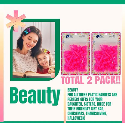 Classics Self Hinge Hair Barrettes for Girls Plastic Hair Barrettes for Baby bow Girl Barrettes 80s 90s Bow Cartoon Design Hair Pins for Baby Girls Toddlers total 40 count (HOT PINK)
