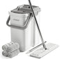 JOYMOOP Mop and Bucket with Wringer Set, Flat Squeeze Mop Flat Head, Dust Mops for Wall Cleaner with Long Handle, Hands-Free Microfiber Mops for Floor Cleaning - White