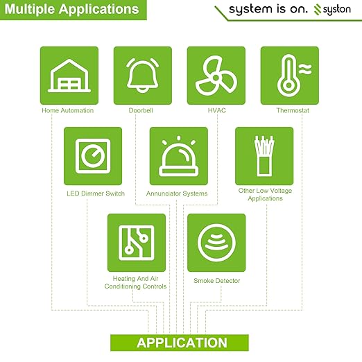 Syston 18/7 Thermostat Doorbell HVAC Heating Control Cable Wire, 100% Solid Copper Conductors CL3R/FT4/CMR Riser-Rated UL/ETL Listed, UV Resistant RoHS for Indoor/Outdoor Low Voltage Applications Use