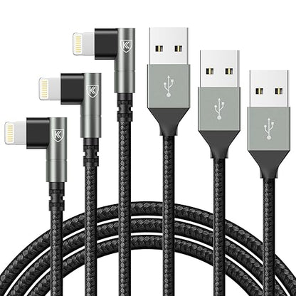 90 Degree iPhone Charger 6FT, [Apple MFi Certified] 3Pack Fast Charging Cables Cord,6Feet Right Angle Nylon Braided USB Lightning Cable for iPhone 14/13/12/11/Pro/Max/Mini/X/Plus/8/7/6/5S/Plus/iPad