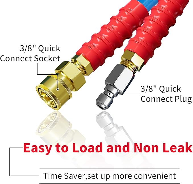 POHIR 10ft Pressure Washer Hose 3/8" 4800 PSI, No Marking Kink Free Hose with Quick Connect Ends and Adapters for Hot & Cold Water up to 248°F, Steel Wire Braided Hose for Power Washing