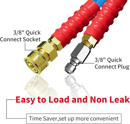 POHIR 10ft Pressure Washer Hose 3/8" 4800 PSI, No Marking Kink Free Hose with Quick Connect Ends and Adapters for Hot & Cold Water up to 248°F, Steel Wire Braided Hose for Power Washing