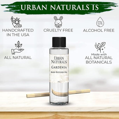 Urban Naturals Gardenia Scented Oil Reed Diffuser Refill | Includes a Free Set of Reed Sticks! Jasmine, Ylang Ylang, Tuberose & Amber Notes, 4 oz (2 Pack)