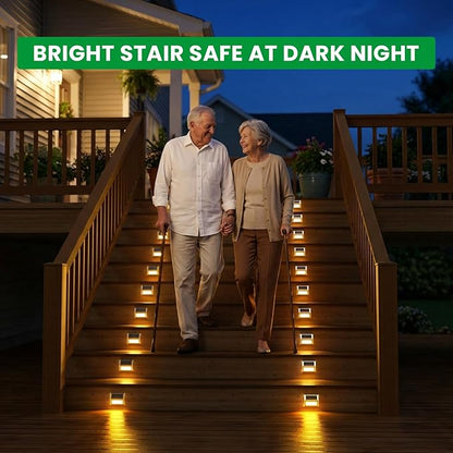 JSOT 12 Pack Solar Lights Outdoor Waterproof for Stairs - Solar Deck Lights Stainless Steel Step Fence Patio Post Wall Lamp for Garden Pathway Walkway LED Decor Light(Warm Light)