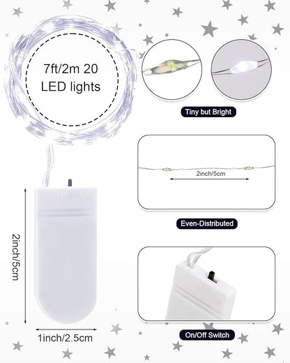 Riakrum 7ft 20 Fairy Lights Battery Operated [3 Styles], LED String Lights Bulk Waterproof String for Christmas Mason Jars Wedding Engagement Party Decorations Table Centerpiece(White,100 Pack)