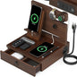 Wood Phone Docking Station with USB Ports and Outlets, Nightstand Organizer with Charging Station, Bedside Organizer with Drawer for Watch & Accessories, Christmas Anniversary Birthday Gifts for Men
