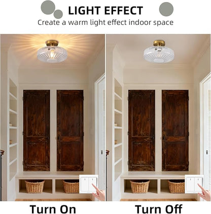 Semi Flush Mount Ceiling Light, 11.8 Inch Vintage Clear Crystal Glass Ceiling Light Fixture,Dining Room Lighting Fixtures for Kitchen, Hallway, Foyer, Bedroom, Bathroom, E26 Base (Bulb Not Included)