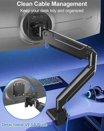 MOUNT PRO Heavy Duty Monitor Arm for Max 49 Inch Ultrawide Screens up to 44 lbs, Aluminum Premium Single Monitor Mount for Samsung Odyssey G9 and More, Adjustable Display Desk Stand, VESA 100x100mm