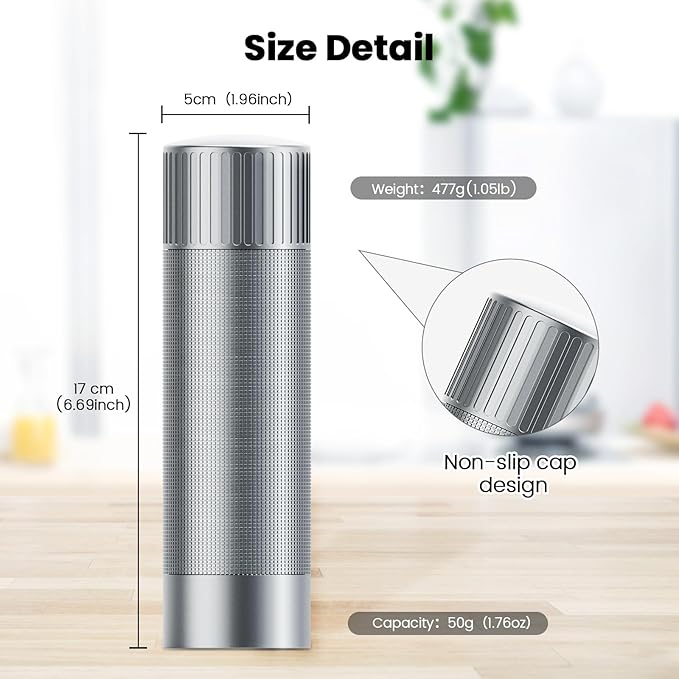 Luvan Salt Grinder, Professional Grade Salt Mill with Unique Burr Grinder, 12 Adjustable Coarseness Settings, Lightning-fast grinding speed, Heavy Duty Aluminum Manual Salt and Pepper Grinder