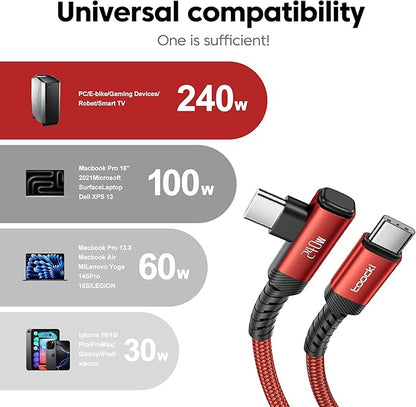 USB C Cable [2Pack, 10ft] 240W Fast Charging Type C Cord, Nylon Braided USB 2.0 Cable for iPhone 17 16 15 Pro Plus Pro Max Air, iPad Pro, Samsung Galaxy S24 S23, Switch, MacBook Pro, Pixel-Red