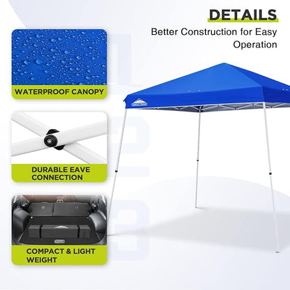 EAGLE PEAK 11x11 Slant Leg Pop-up Canopy Tent Easy One Person Setup Instant Outdoor Beach Canopy Folding Portable Sports Shelter 11' x 11' Base 9' x 9' Top (Blue)