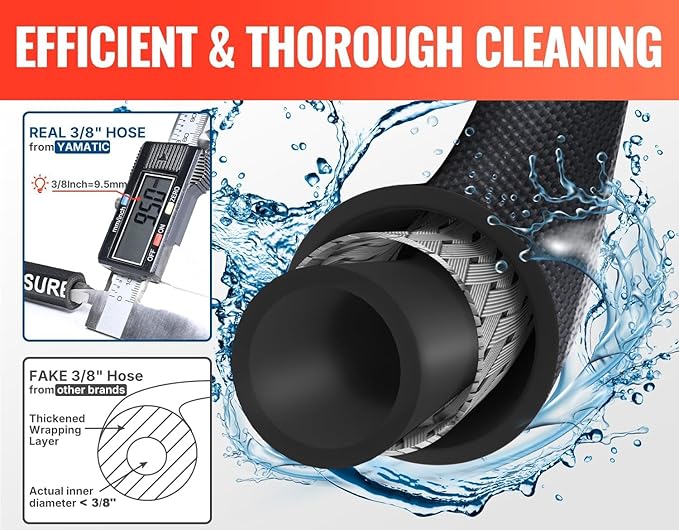 YAMATIC 3/8" Pressure Washer Hose 100 FT 4200 PSI for Hot/Cold Water, Kink Resistant Swivel 3/8" & M22-14 Quick Connection Wear Resistant Industry Grade Compatible with Most Power Washer