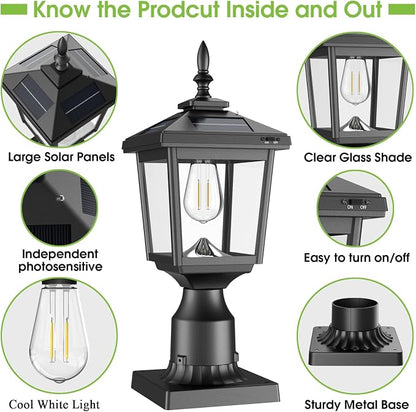 Greluna Solar Post Light Outdoor,2Pack 60 Lumens Dusk to Dawn Lamp Post Light, Solar Powered & Waterproof, Fits 6x6 Wooden Posts, 3 Inch Poles, for Garden, Pathway, Driveway, Fence & Yard（Cool White）
