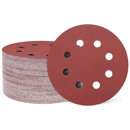 HARFINGTON 100 Pcs 5 Inch Sanding Discs, 2000 Grit Hook and Loop Sandpaper, 8-Hole Aluminum Oxide Orbital Sander Sandpaper for Woodworking Automotive Metal Polishing, Red