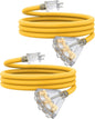 10Ft 12 Gauge Outdoor Extension Cord with 3-Outlets, Heavy Duty 3 Prong Extension Cord Waterproof with Lighted end, 15A SJTW, ETL Listed, Yellow