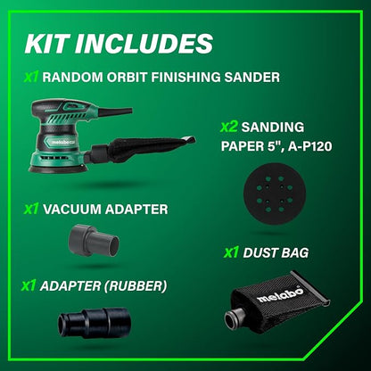 Metabo HPT 5-Inch Random Orbit Finishing Sander, Variable Speed, Palm-Style Comfort Grip, 230W 2.8 Amp Motor, 9,000-13,000 RPM, Dust Collection Hose Connector, Compact and Lightweight Design, SV13YST