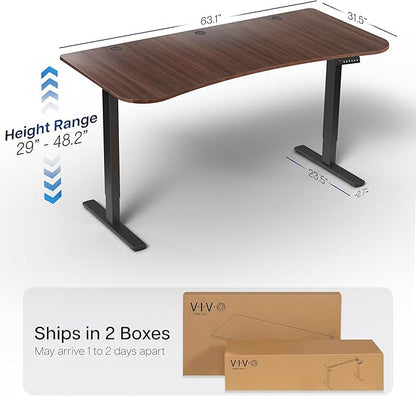 VIVO Electric 63 x 32 in Standing Desk, Memory Height Adjustment, 1B Series, Holds 220 lbs, Dark Walnut Top Black Frame, DESK-KIT-1B1D