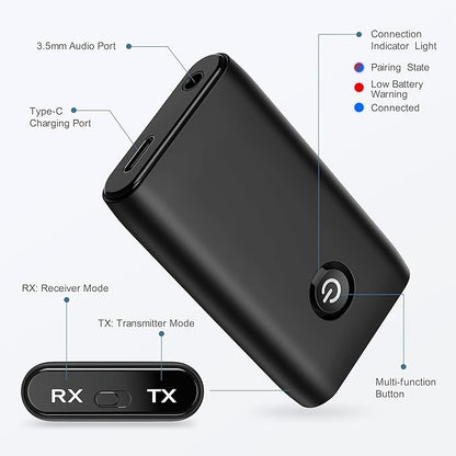 Ankilo Aux Bluetooth Adapter for Car, Upgraded Bluetooth 5.3 Transmitter Receiver, Portable Wireless Adapter, 2-in-1 Aux Audio Receiver for Laptop, Radio, Headphones, Speakers, TV