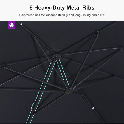PURPLE LEAF 9' × 9' Patio Cantilever Umbrella with Base Outdoor Square Adjustable Offset Umbrellas with 360-degree Rotation and 8 Heavy Duty Metal Ribs for Garden Deck Pool Grey