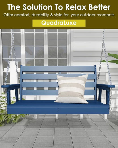 GREENVINES Porch Swing | 51’’ | HDPE Plastic | for Outdoor Patio | All Weather | Waterproof Bench Swings | w/ 4 Stainless Steel Chains | Blue