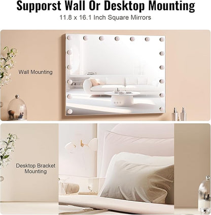 VEVOR Hollywood Vanity Mirror with Lights, 17 Dimmable Bulbs &3 Color Lighting Modes, Makeup Mirror w/Detachable 5X Magnification,USB Port, Smart Touch Control,Desktop Wall-Mount(31.5x23.6in, White)