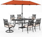 Sophia & William Patio Dining Set for 6 | 13ft Patio Umbrella Red | 4 Fixed Chairs | 2 Swivel Patio Dining Chairs | Removable Seat Cushions | Black 59" Patio Dining Table