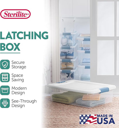 Sterilite 12-Pack Latching Box, Under Bed Storage Bins with Lids, Clear Plastic, 32 Quart - Heavy-Duty Organizing Containers for Closet, Bathroom, and Office