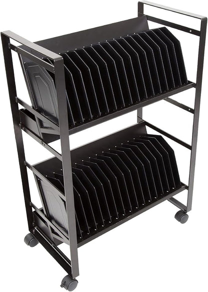 Line Leader 32-Device Mobile Charging Station | Steel Rolling Cart for Laptops, Tablets, & Chromebooks | Open Design with Dividers & UL-Certified Surge Protection | Portable Charging Stand (Black)