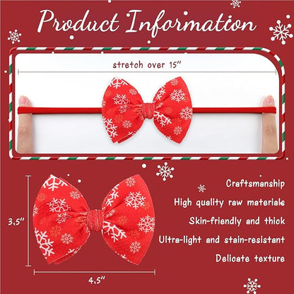 YanJie Christmas Baby Headbands Newborns Bows Red Green Printed Snowflake Baby Bows Nylon Headband Toddler Infant Hairbands Cheer Bow Christmas Gift