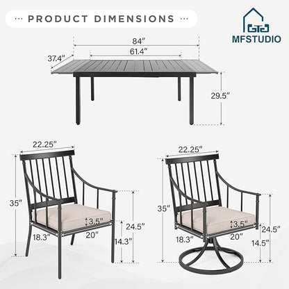 MFSTUDIO Patio Dining Set for 8, Expandable Patio Table and Chairs Set, 9 Piece Metal Outdoor Dining Set, Outdoor Patio Furniture Set for Deck Backyard Poolside Garden
