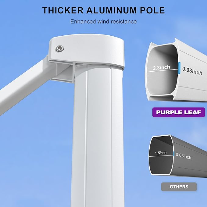 PURPLE LEAF 9' × 11.5' Patio Umbrella White Cantilever Umbrella Aluminum Square Outdoor Offset Umbrella Hanging Windproof with 360° Rotation for Garden Deck Pool, Grey
