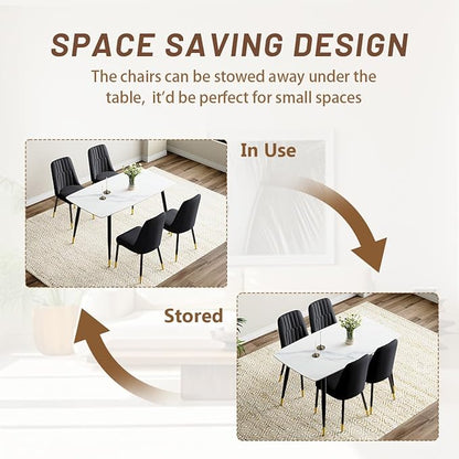 50'' Dining Table Set for 4, Dining Room Sets for 4, Sintered Stone Dining Table Chairs Set of 4, Easy to Assemble，Suitable for Small Spaces