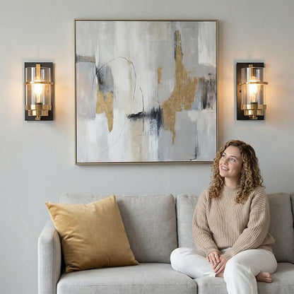 Matte Black and Brass Gold Wall Sconces,Modern Indoor Wall Light for Fireplace,Farmhouse Wall Light Fixture for Bathroom,Hallways,(Bulbs not Included)