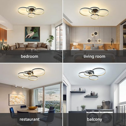 Ganeed Dimmable LED Ceiling Light Modern 4 Rings Ceiling Lamp with Remote Control,60W Gold Flush Mount Ceiling Lights for Living Room, Bedroom, Kitchen, Corridor, Dining Room,Office 3 Color