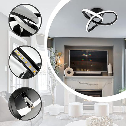 Modern LED Ceiling Light, 2 Rings Creative Black Hallway Ceiling Lighting 6000K Flush Mount Ceiling Lights for Kitchen Bathroom Cool White Light 22W (Black)