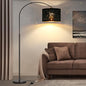 Modern Arc Floor Lamp, Tall Pole Lamp with Black Stars Lampshade, Arched Reading Light with Adjustable Lamp Head, Over Couch Hanging Light Corner Lamp for Living Room, Bedroom, Office, Black
