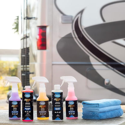 Poli Glow® 16 oz Vehicle Detailing Kit – All-in-One Cleaner & Protectant Set for Cars, Boats & RVs – Includes Interior, Exterior, Leather & Ceramic Detailers + Microfiber Towels – 7-Piece Kit
